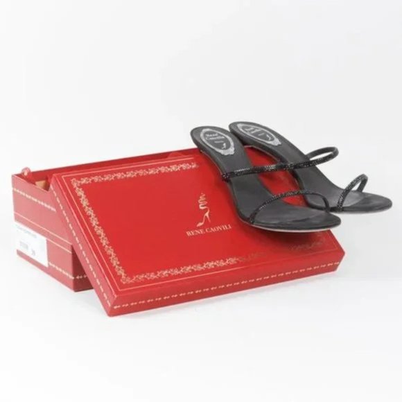 Rene Caovilla Bessie Black Satin Strass Sandals - Picture 10 of 10